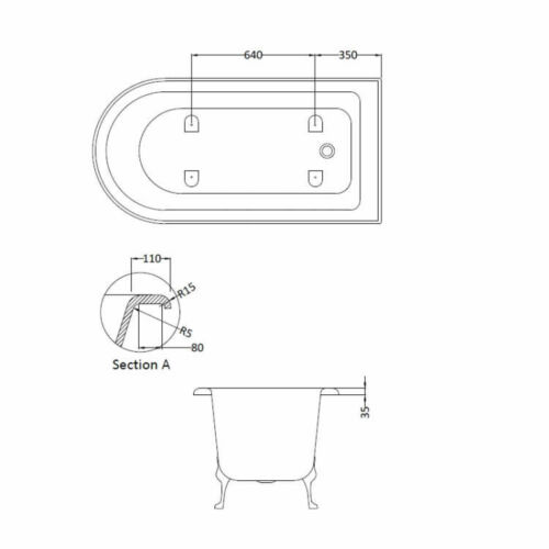 BC Designs Tye Freestanding Shower Bath 1500mm Gloss White Choice of