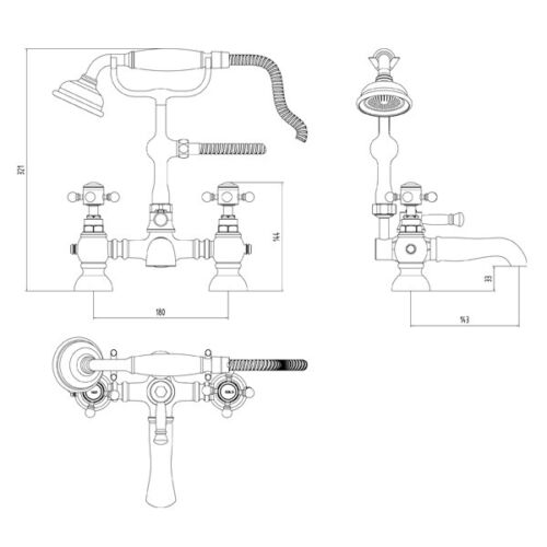 Bramham Traditional Bath Shower Mixer Tap in Chrome Finish British Baths